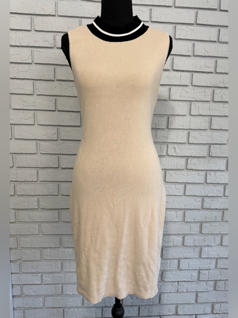 House of Harlow 1960 Knit Sheath Dress Large Women’s Beige Sleeveless Striped